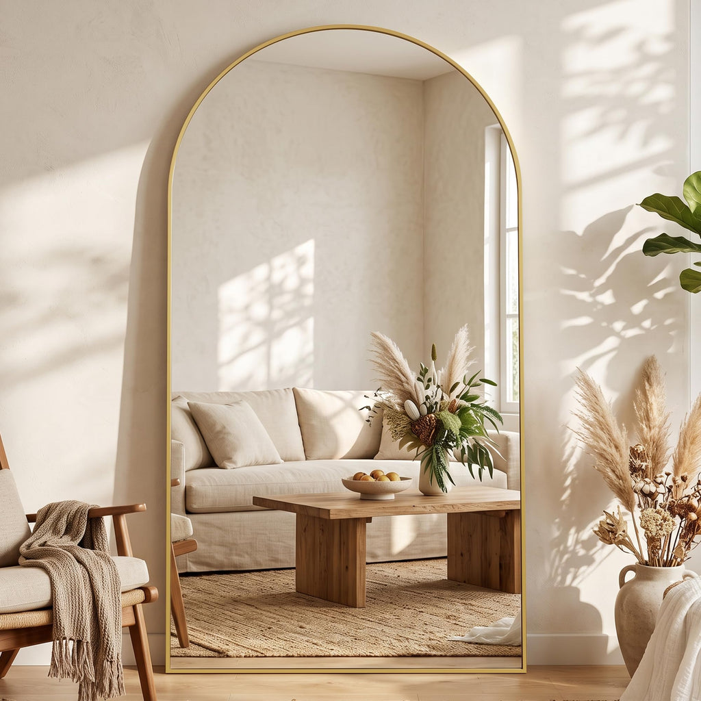 76"x34" Arched Full Length Mirror, Large Floor Mirror, Gold