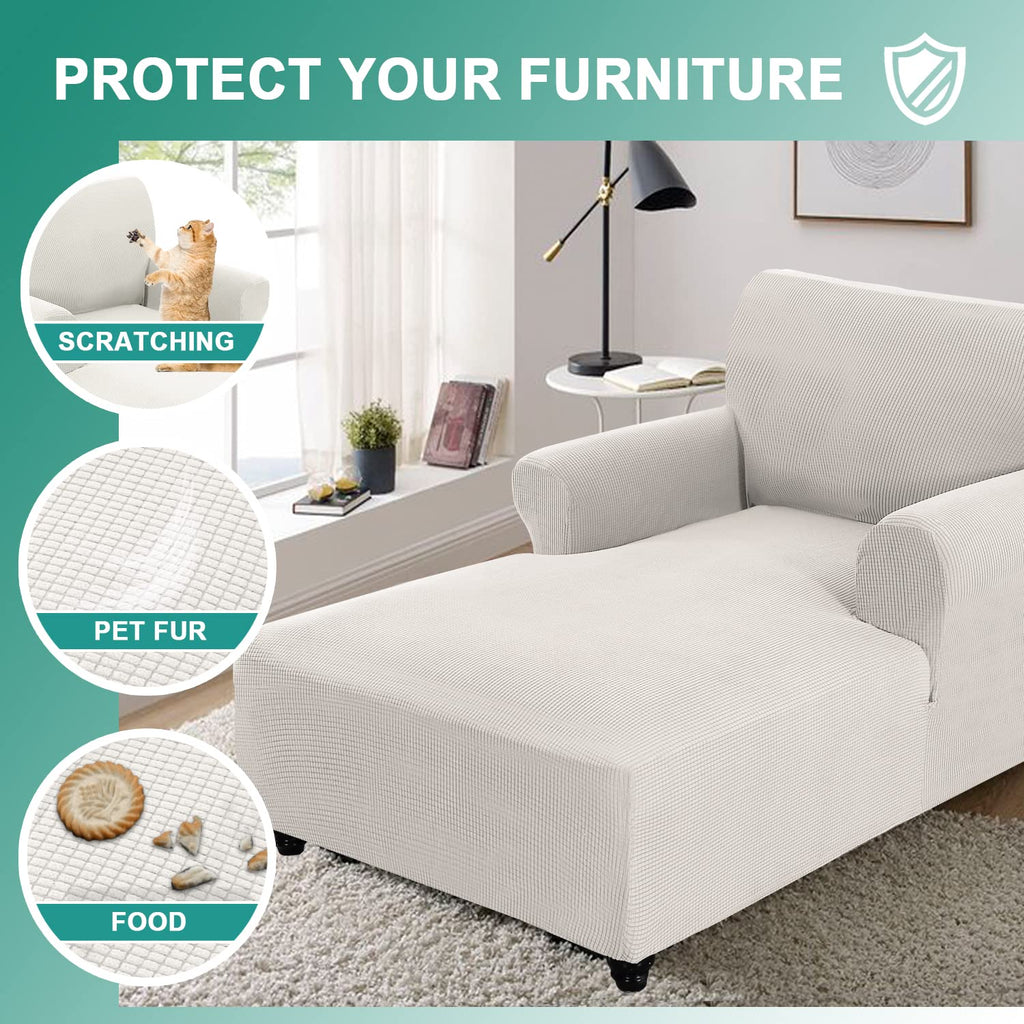 Chaise Lounge Cover - Stretch Jacquard Slipcover for Double Arm Chaises, Breathable Lattice Pattern Furniture