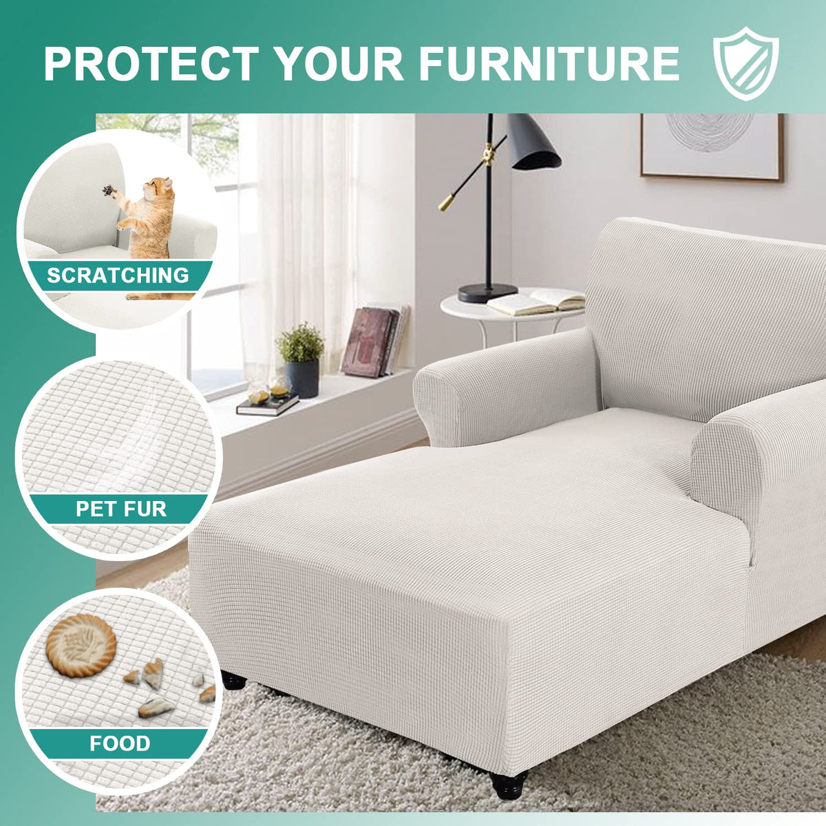 Chaise Lounge Cover - Stretch Jacquard Slipcover for Double Arm Chaises, Breathable Lattice Pattern Furniture