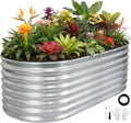Galvanized Raised Garden Bed 4x2x2ft,Silver Planter Box | 24" Deep Oval Metal Garden Beds with Easy Assembly &