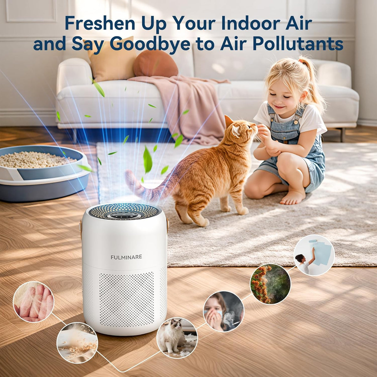 Air Purifiers for Home Bedroom Up to 680 Ft², with H13 HEPA Air Purifier, 360° Intake for Pet Hair, Smoke, Odors.