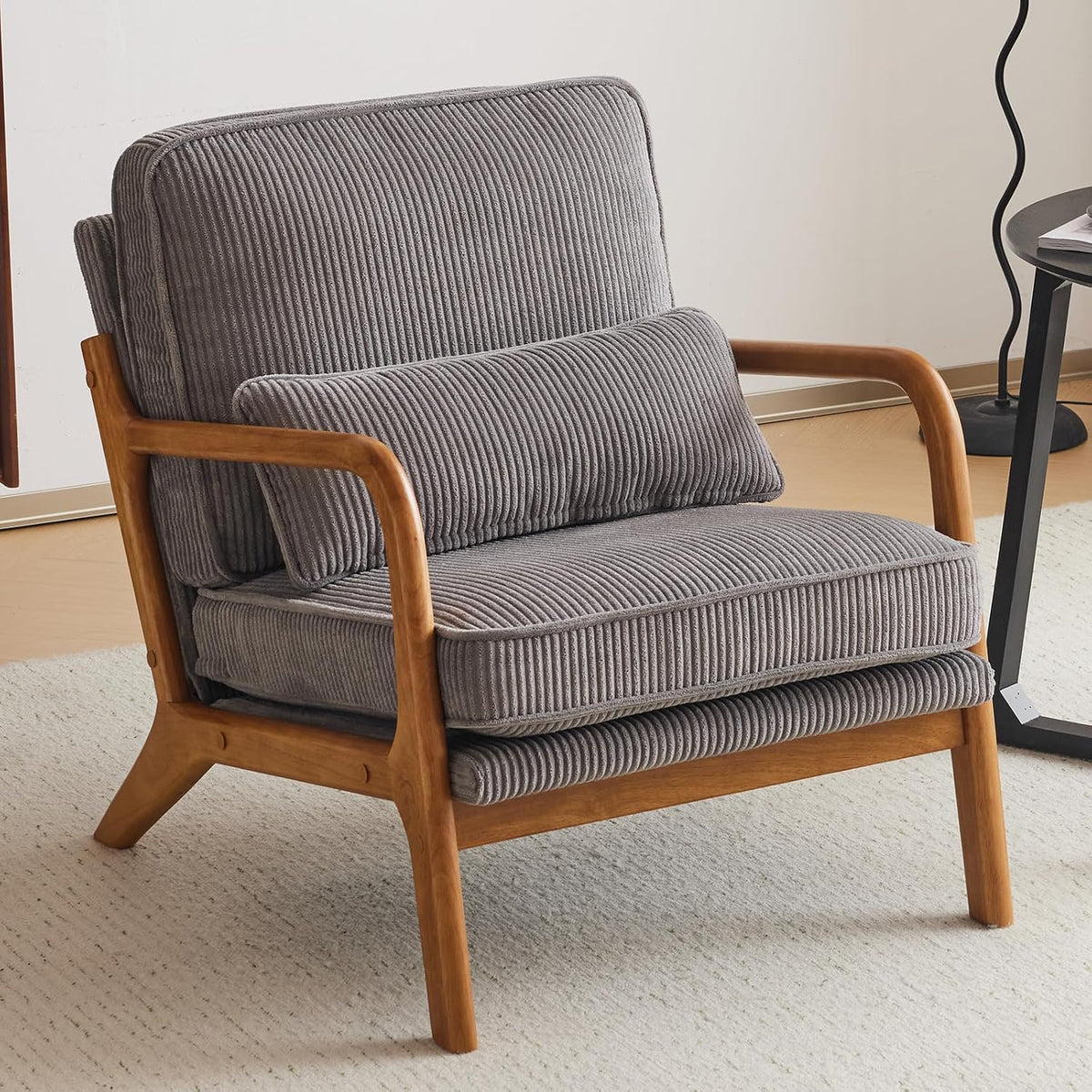 Corduroy Upholstered Accent Arm Chair on a Solid Wood Frame