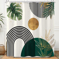 Mid Century Boho Green Shower Curtain, Abstract Modern Waterproof Fabric Shower Curtains, Plant Botanical Minimalist