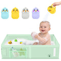 Collapsible Baby Bathtub, Foldable Toddler Bath Tub with Chick Pattern Bath Rinse Cup, No Assembly Portable Travel