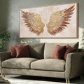 Gold Feather Wall Art, Textured Canvas Bedroom Home Decor 24"x48"