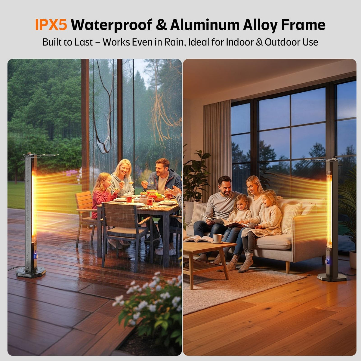 Outdoor Electric Patio Heater, 42-inch 1500W Infrared Tower Heater with 9 Heat Settings & 9H Timer, IPX5 Waterproof