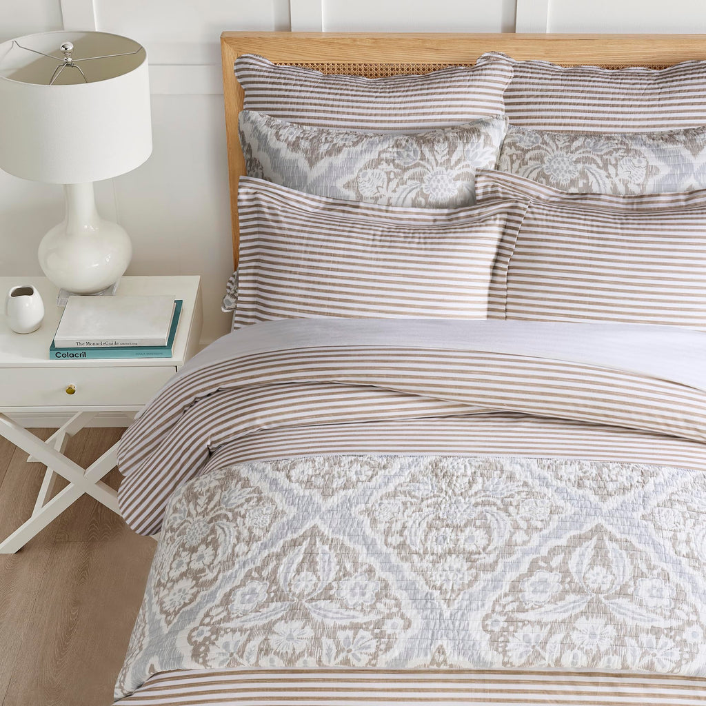 Martha Stripe Taupe Comforter Set - Comforter (68x88in.) and 1 Standard Sham (20x26in.) - Stripe - Taupe