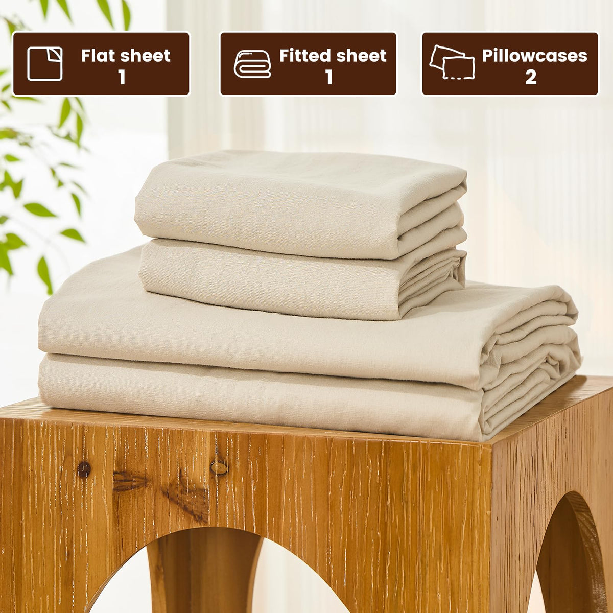 100% French Linen Bed Sheet Set - 16" Deep Pocket, 4-Piece