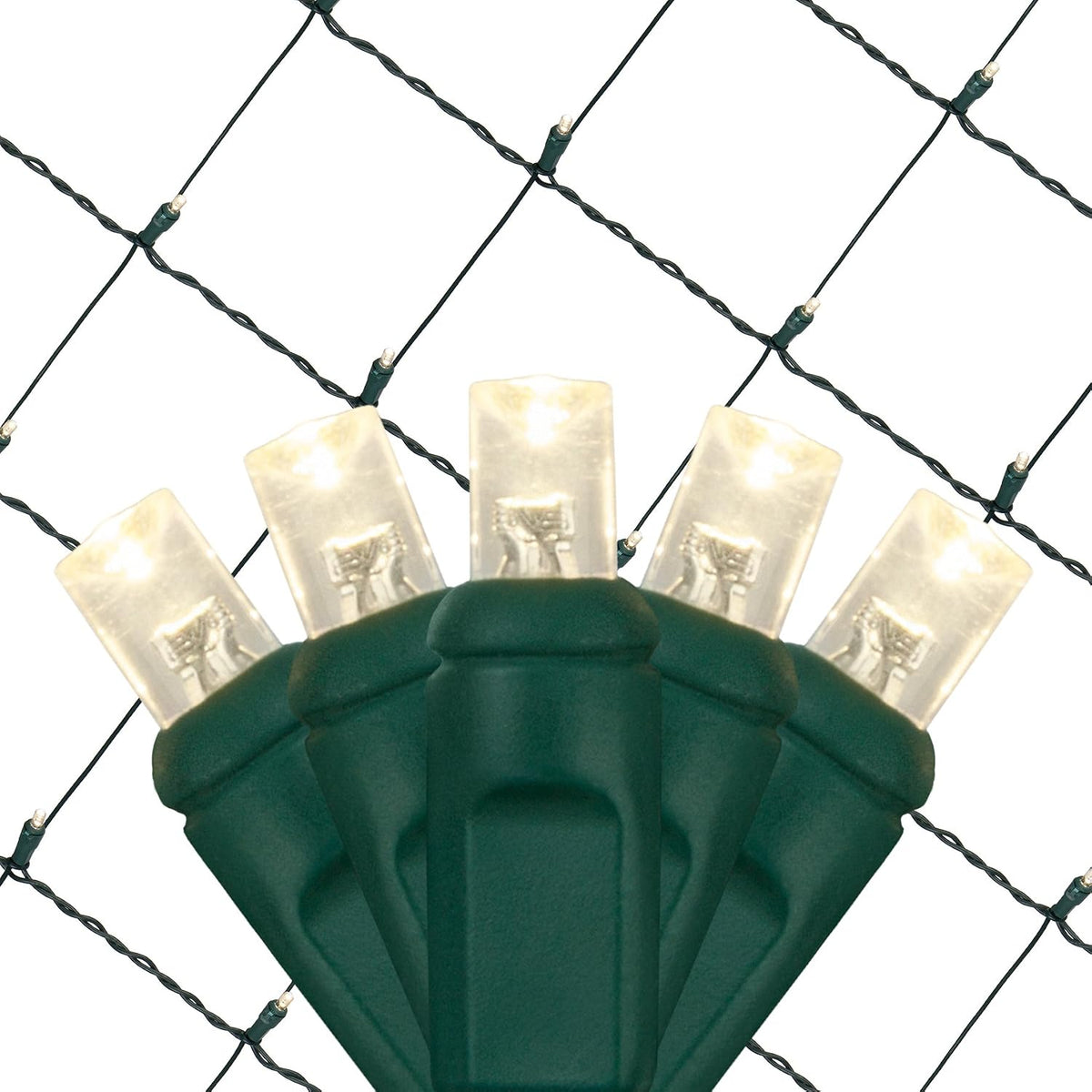 Set of 100 Warm White LED Net Lights - Christmas Outdoor Decorations, Green Wire (4 x 6 ft, 5mm Lights)