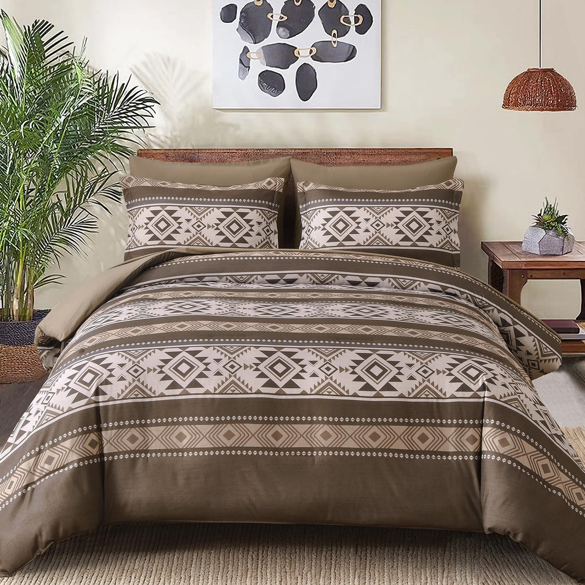 Brown Comforter Set, 7 Pieces Boho Western Bedding Set