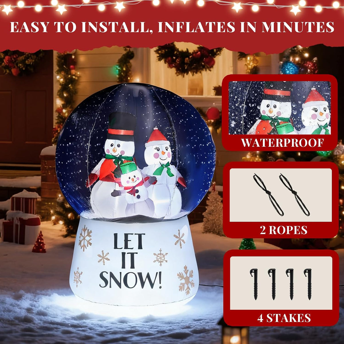 6 FT Large Inflatable Snow Globe with Snowman Family