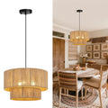 18 Inch Large Rattan, Boho Farmhouse Hanging Chandelier Lamp Fixture, Natural Wicker Jute Lighting Island, Living