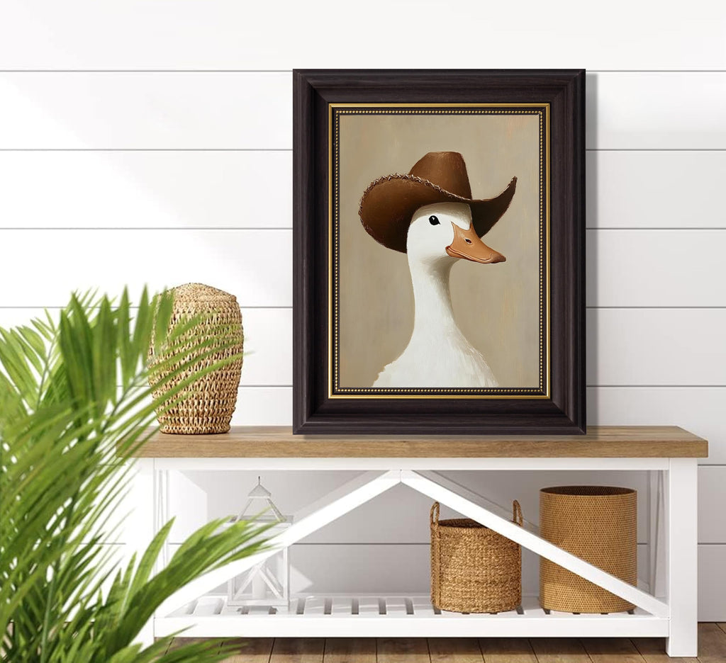 3D Textured Canvas Wall Art American-Style Frame Trendy Cowboy Duck Farmhouse Funny Animal Relief Poster Print