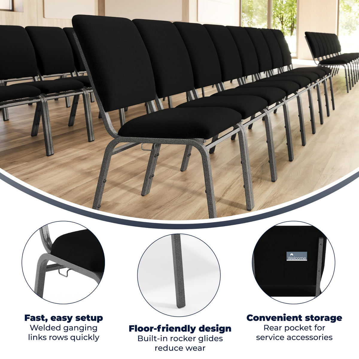 Black Multipurpose Church Chairs - 18.5 in. Wide