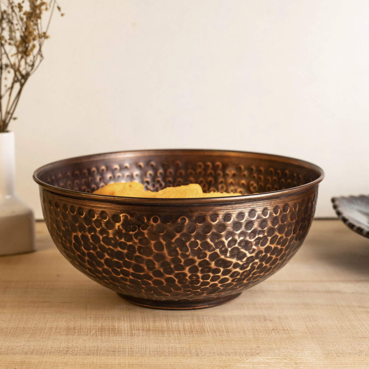 Antique Copper Mixing Bowl 7.5" - Handcrafted Hammered Copper Bowl for Whisking Eggs, Tossing Salad, Serving, or