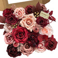 Roses Artificial Flowers Burgundy Red Bouquet Fake Flower Bulk