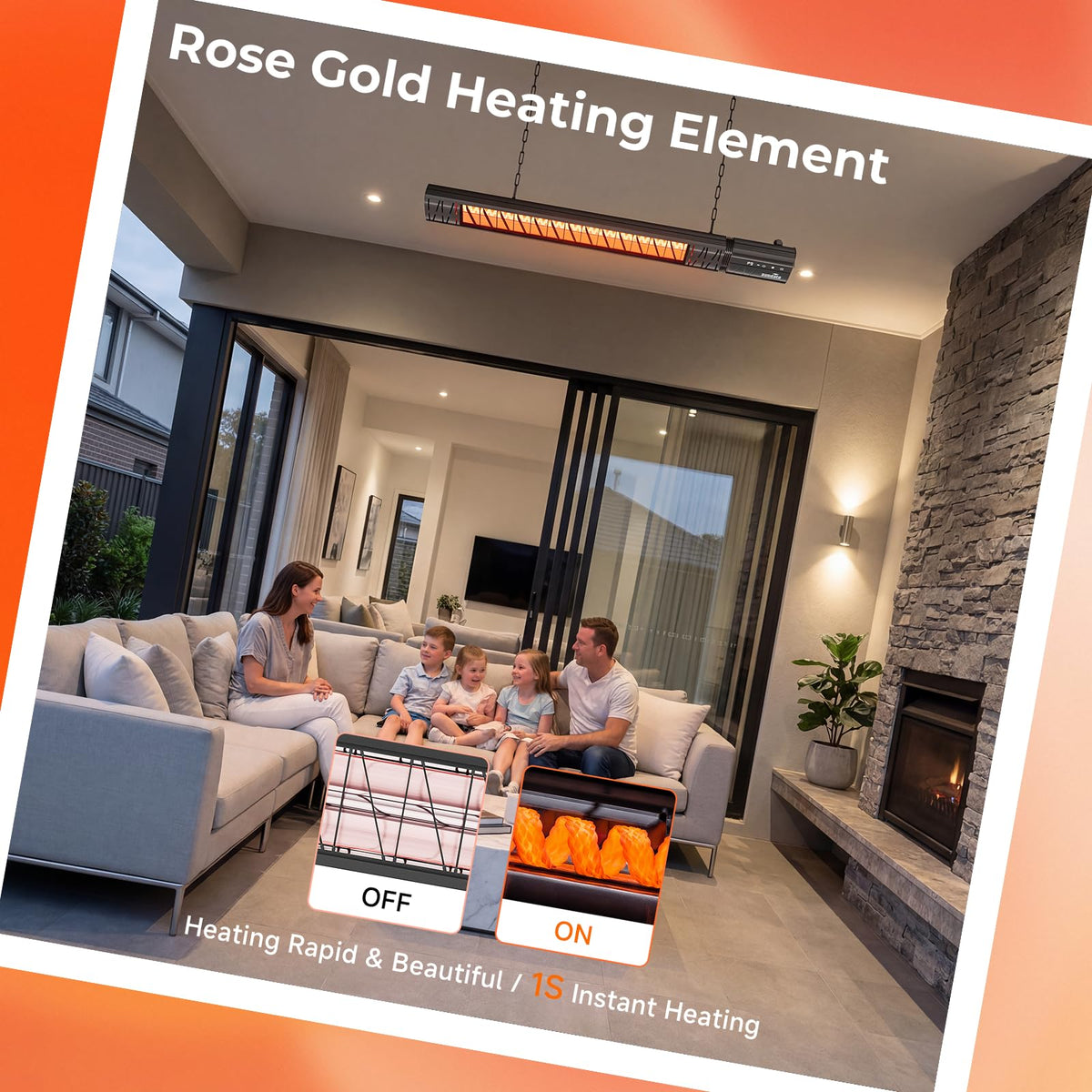Ceiling Electric Outdoor Heater Wifi Control Wall-Mounted Hanging Patio 1500W Infrared 9 Heat Levels, 24H Timers