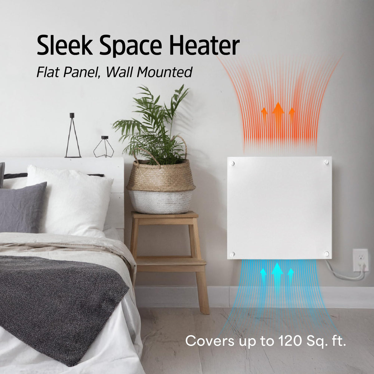 Convection Wall Heater with Thermostat - 400W Electric Wall Mounted Space Heater Panel - Updated Model, 120V - Heats