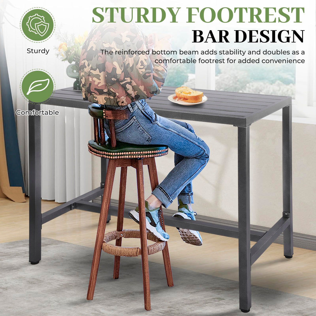 Outdoor Patio Counter Height Bar Table, 47" Rectangle, Garden, Yard, Balcony, Poolside