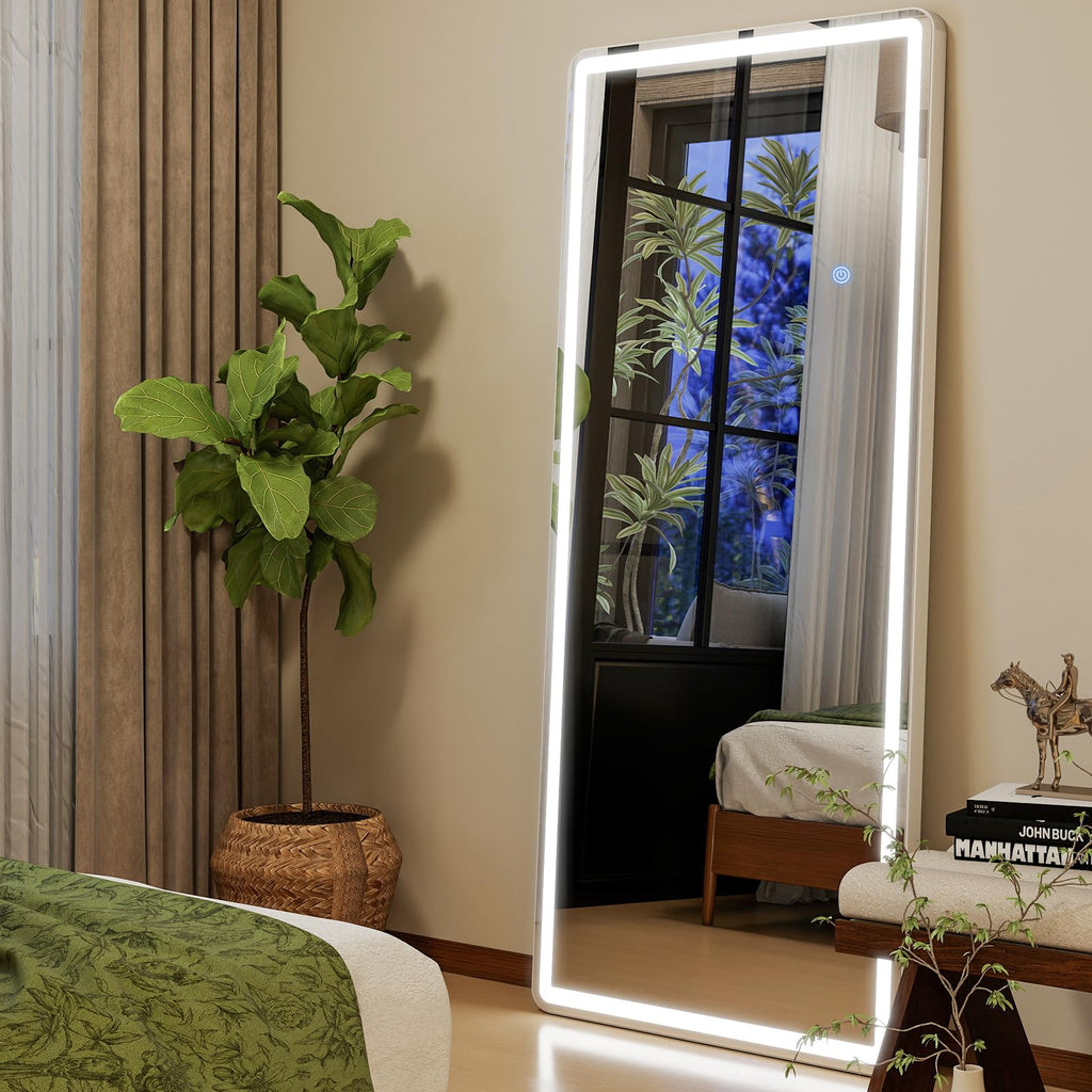 Full Length Mirror with LED Lights, 65"x24" LED Rectangle Standing Mirrors with Light, Floor Mirror with Stand