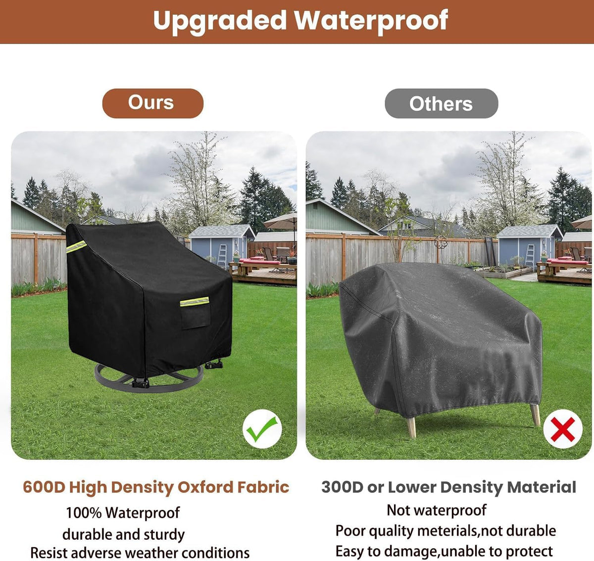 Outdoor Swivel Chair Cover 2 Pack, (29W x 31D x 38.5H inches )100% Waterproof Heavy Duty Outdoor Rocking Chair Covers