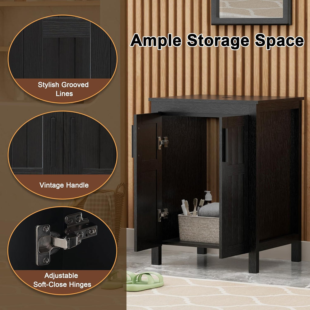 Black 24" Bathroom Vanity Without Sink,Modern Freestanding Sink Cabinet,Stylish Bathroom Vanity Cabinet,Grooved