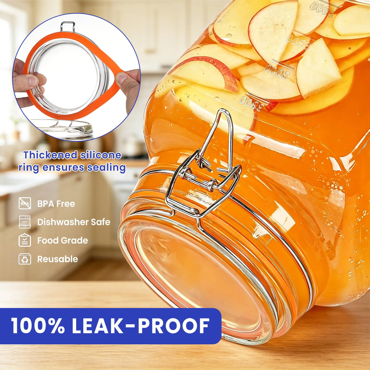 1.1 Gallon Wide Mouth Airtight Glass Storage Containers with Lids