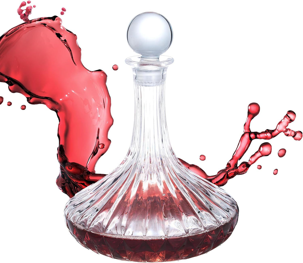 1000ml Wine Decanter with Glass Stopper - Wide Base for Rapid Aeration, Drip-Free Spout, Gift Box for Red Wine