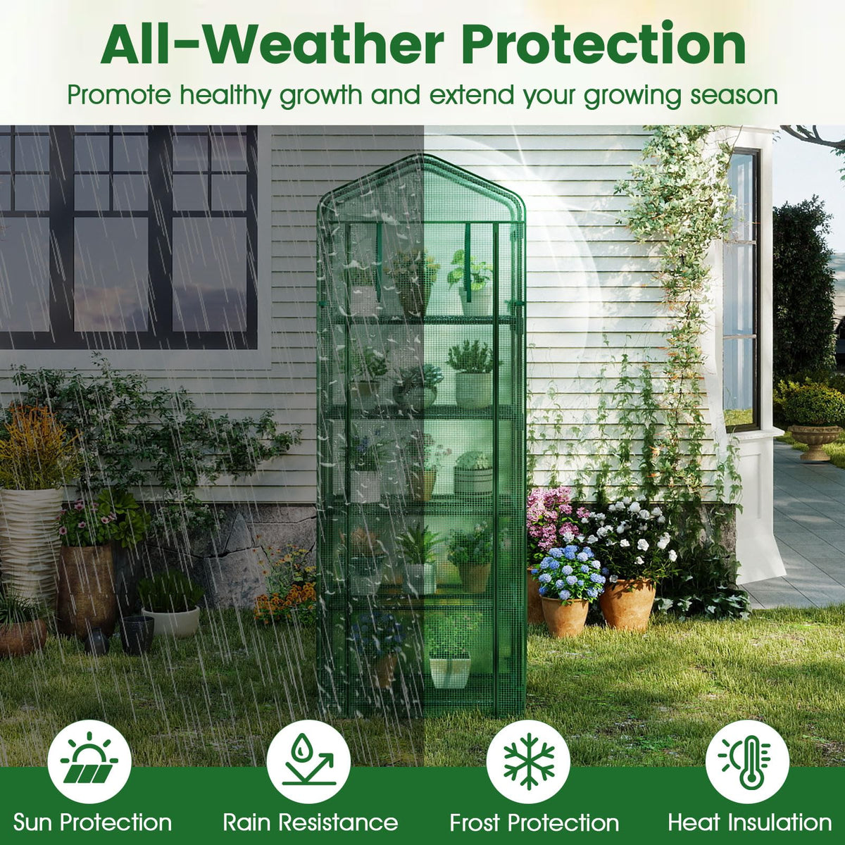 Mini Greenhouse Indoor Outdoor, 27" x 19" x 75" Portable Plant Grow House with 5 Tier Shelves, PE Cover, Roll-Up
