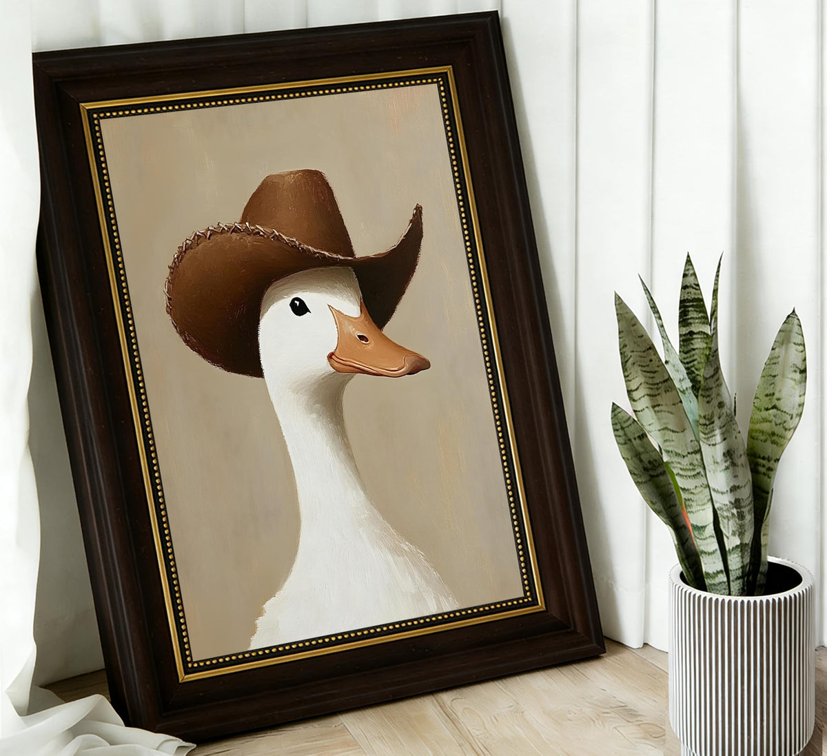 3D Textured Canvas Wall Art American-Style Frame Trendy Cowboy Duck Farmhouse Funny Animal Relief Poster Print