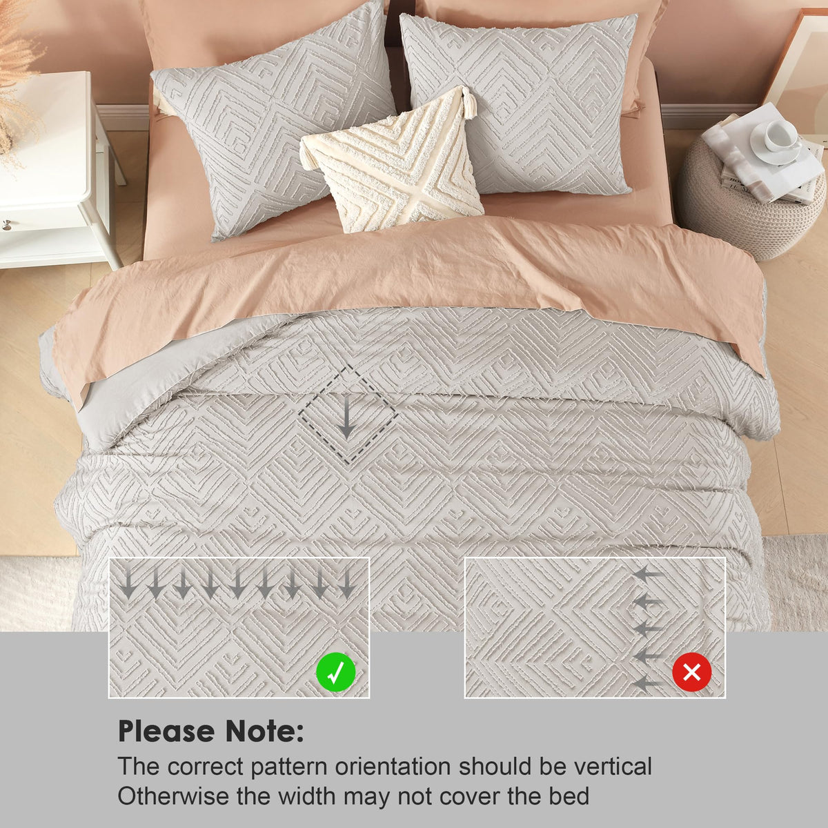 California King Comforter Set, 3 Pcs Tufted Boho Bedding Set