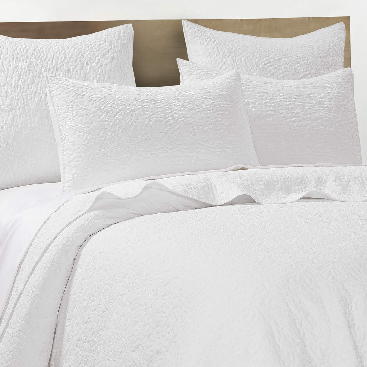 By - Emory Quilt Set -King Quilt + Two King Pillow Shams - Microfiber Waffle Jacquard - Scroll Leaf - White - Quilt