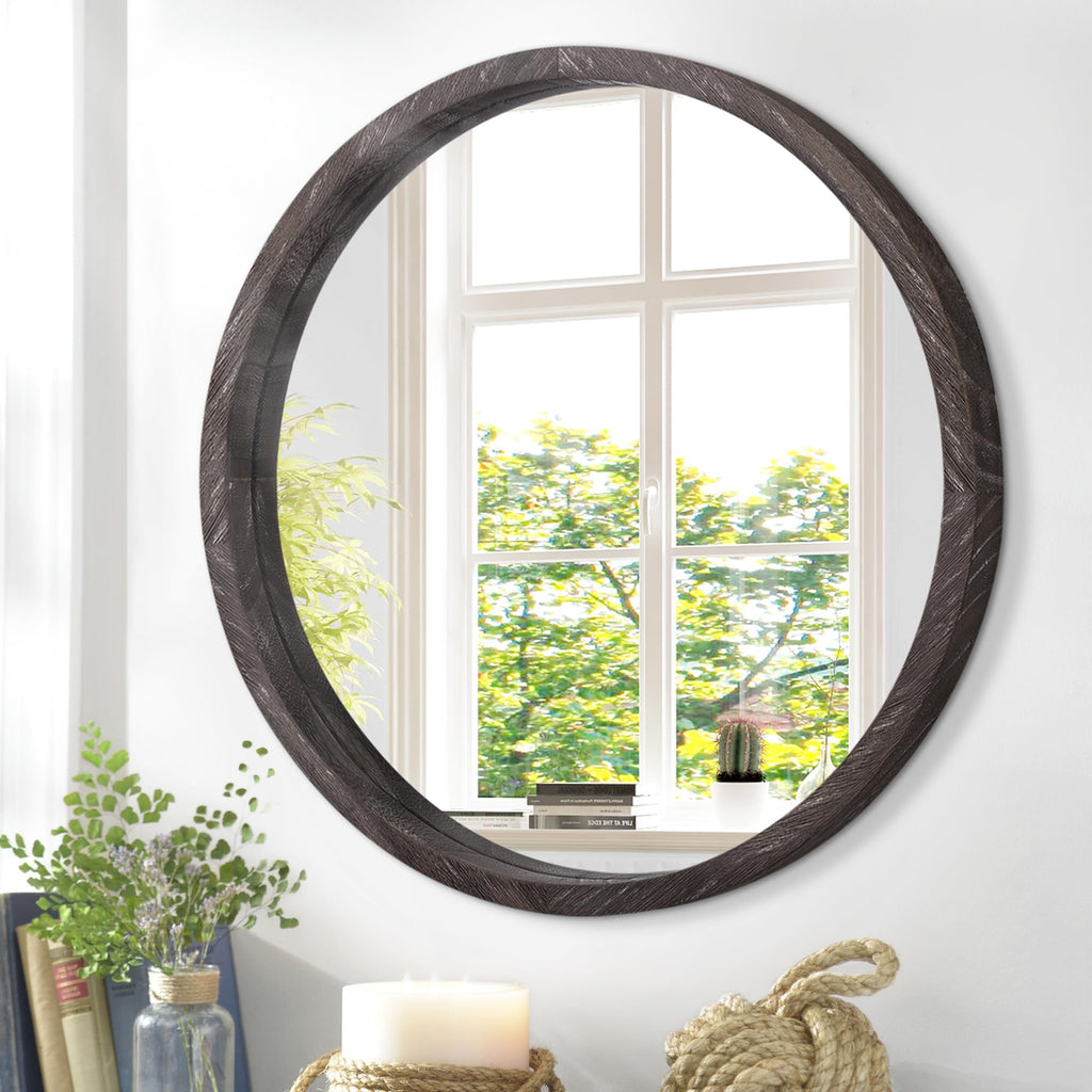 Large Round Mirrors for Wall Circular Mirror, Rounded 20 Inch Circular Mirror Wood Framed Rustic Make up Mirror Wall