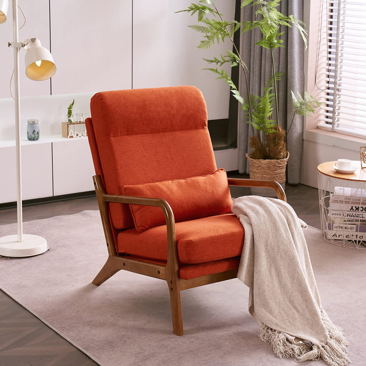 Accent Chair High Back Mid-Century Modern, Burnt Orange