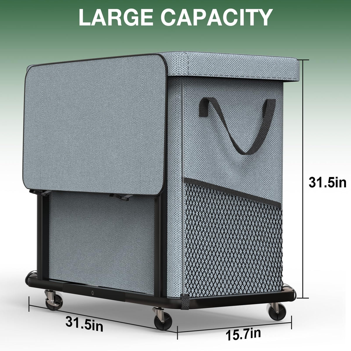 Basket with Lid,230L Rolling Laundry Hamper with Wheels,Grey