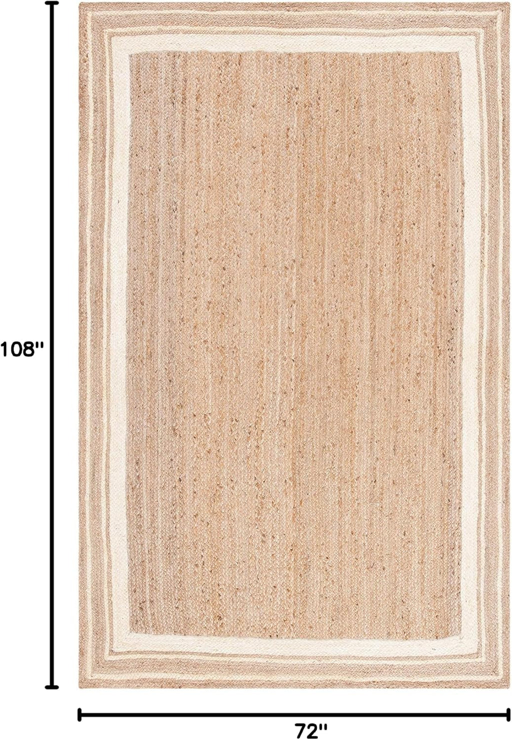 Natural Fiber Collection Area Rug, Ivory & Natural, Handmade Border Farmhouse Jute, Ideal for High Traffic