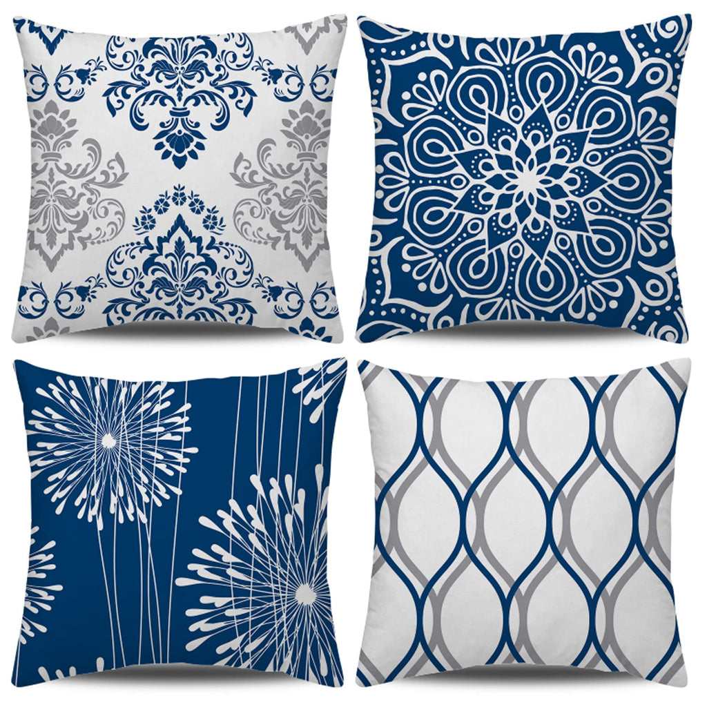 Decorative Throw Pillow Covers 18x18 Set of 4, Blue Modern Simple Square Pillow Case Cushion Cover for Sofa Couch