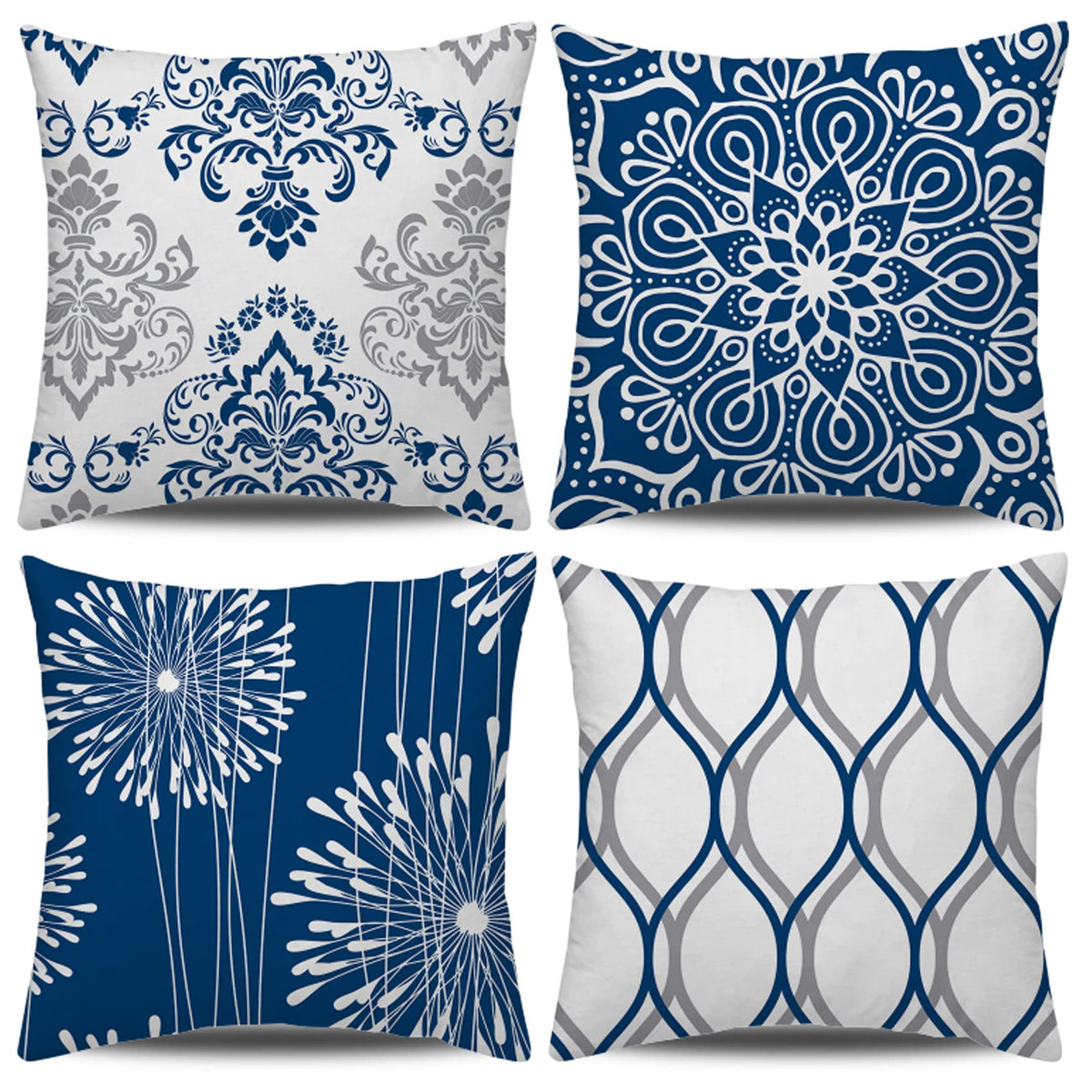 Decorative Throw Pillow Covers 18x18 Set of 4, Blue Modern Simple Square Pillow Case Cushion Cover for Sofa Couch