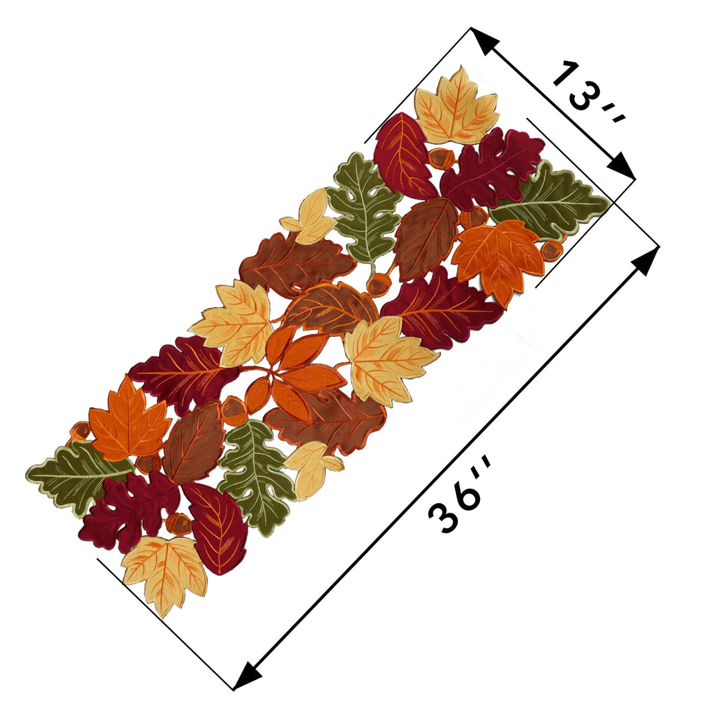 Thanksgiving Runner, Fall Leaf Table Runner for Autumn Home Decorations, Fall Table Centerpieces, Embroidered Cutwork