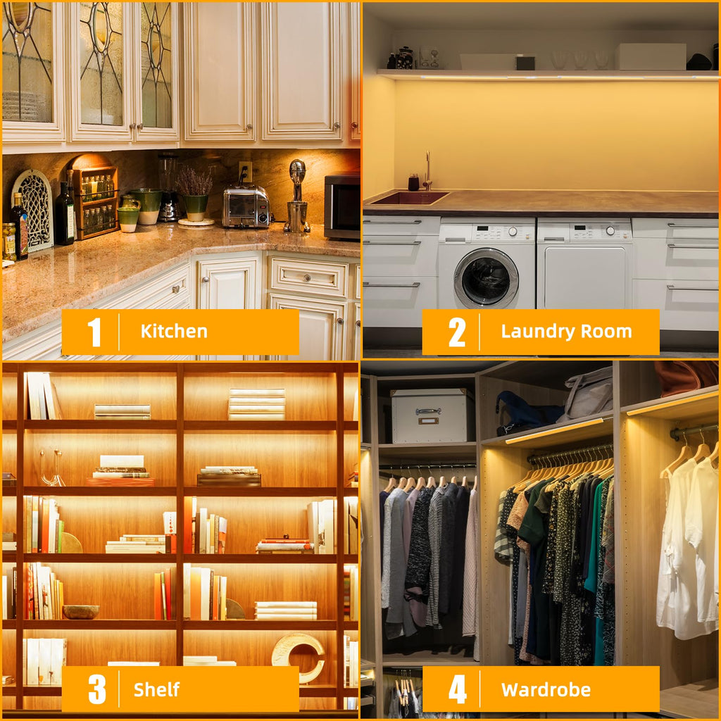6PCS x 12 Inch Under Cabinet Lights Plug-in, Warm White 3000K Dimmable LED Under Cabinet Lighting, Under Counter