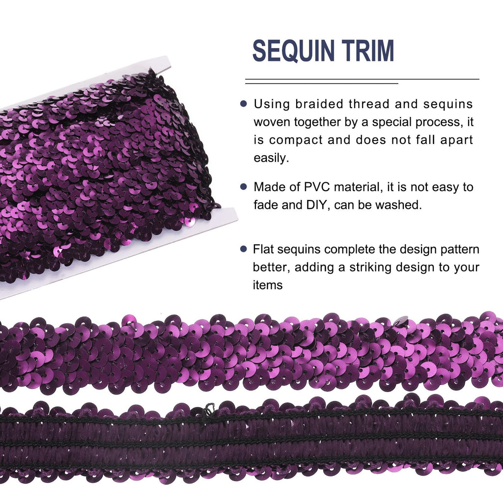 1.2 Inch Elastic Sequins Trim 3 Row Flat Sequin Strip Paillette Sequins Fabric Ribbon for Crafts DIY Sequin - 11 Yards