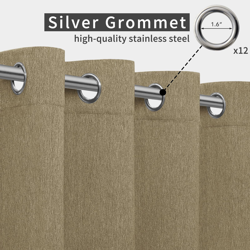 Linen Look Outdoor Curtains 110x96 inch, Khaki