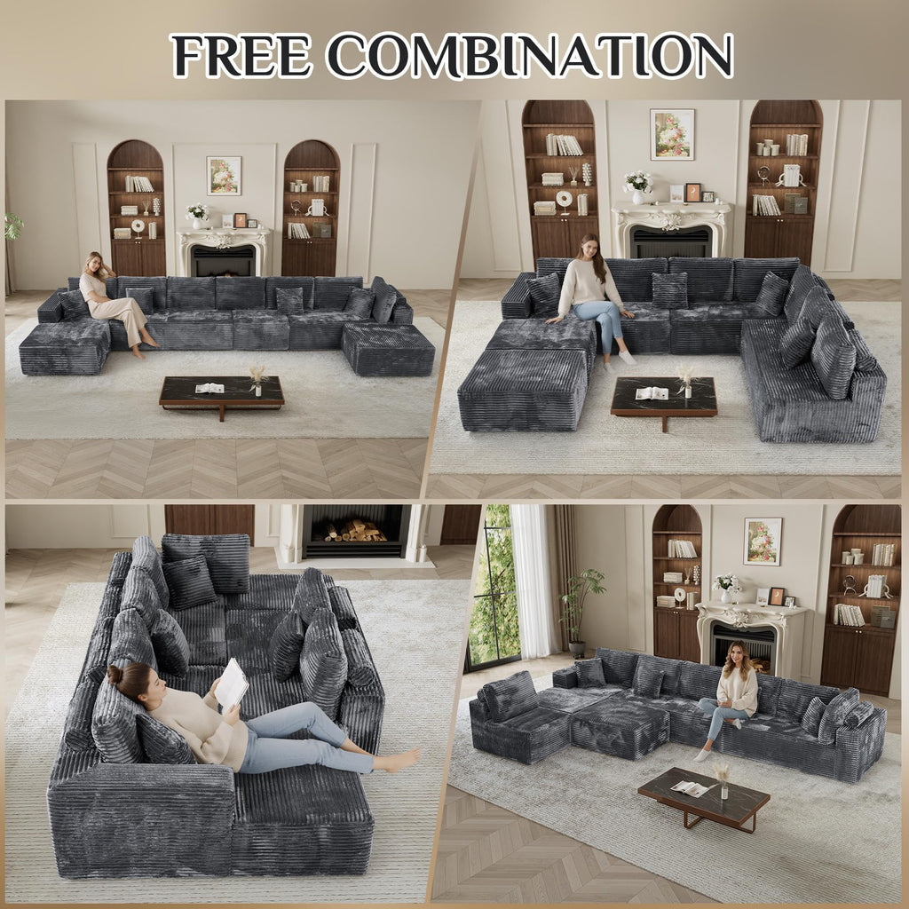 177" U-Shaped Boneless Cloud Modular Sectional Sofa, Dark Gray