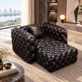 48" Faux Leather Couch, Chesterfield Sofa Set-Dark Brown