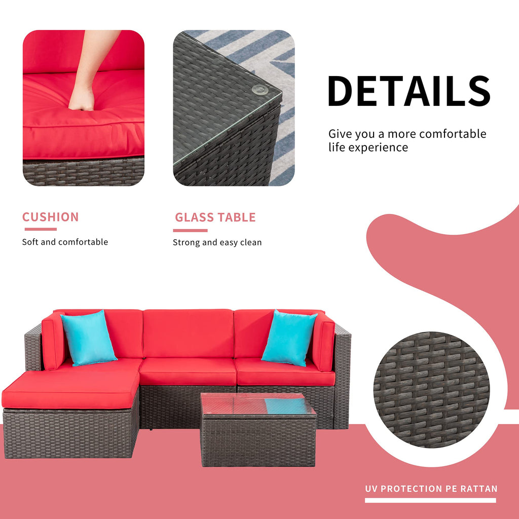 5 Pieces Patio Furniture Sets Outdoor All-Weather Sectional Patio Sofa Set PE Rattan Manual Weaving Wicker Patio