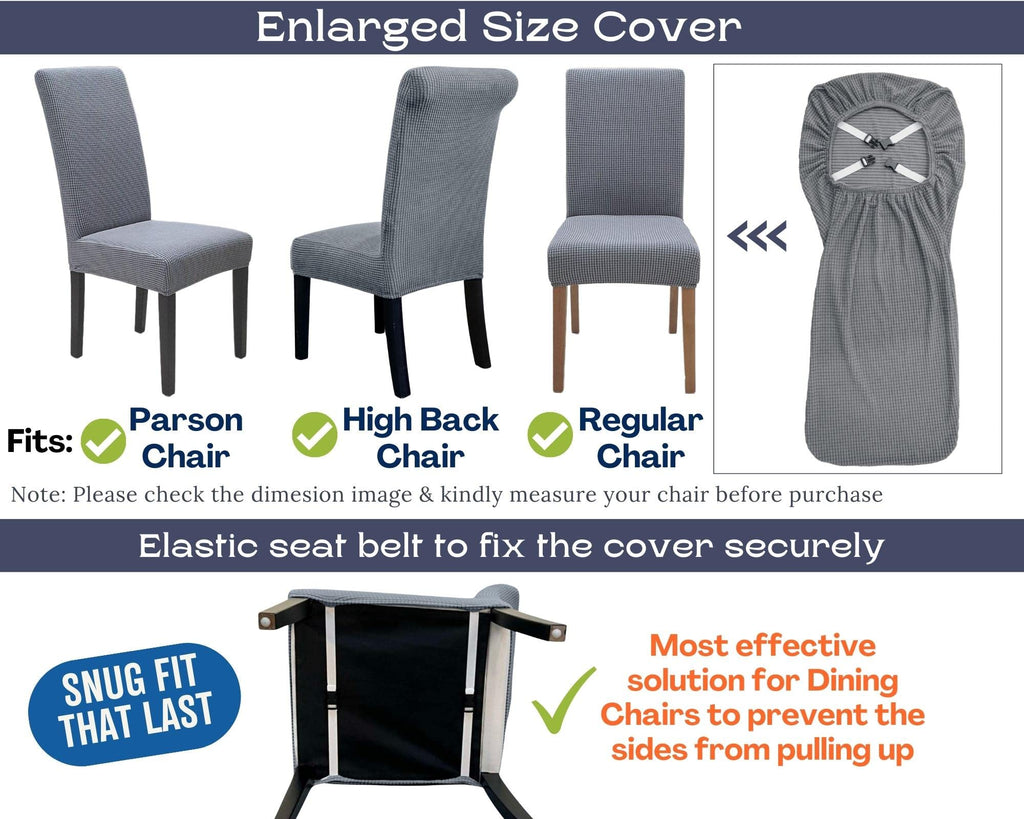 4 Pack Dining Room Chair Covers with seat Belt, Stretch Parsons Chair Slipcover Washable Kitchen Dining Chair Cover