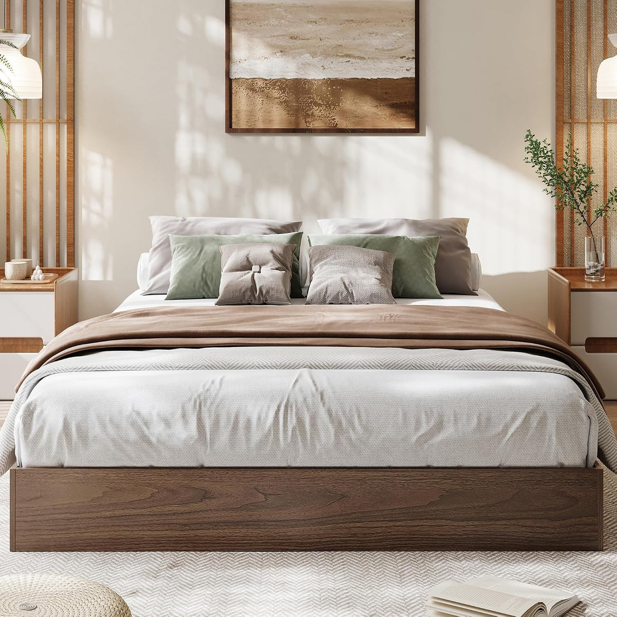 Queen Wood Platform Bed Frame,Wooden Bed Frame Without Headboard, Wood Slat Support,No Box Spring Needed, Easy Assembly