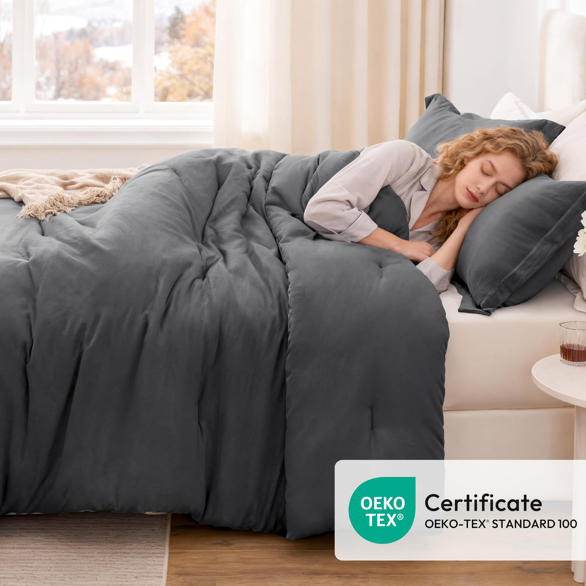 Dark Grey Comforter Set, 3-Piece Prewashed Bed Set