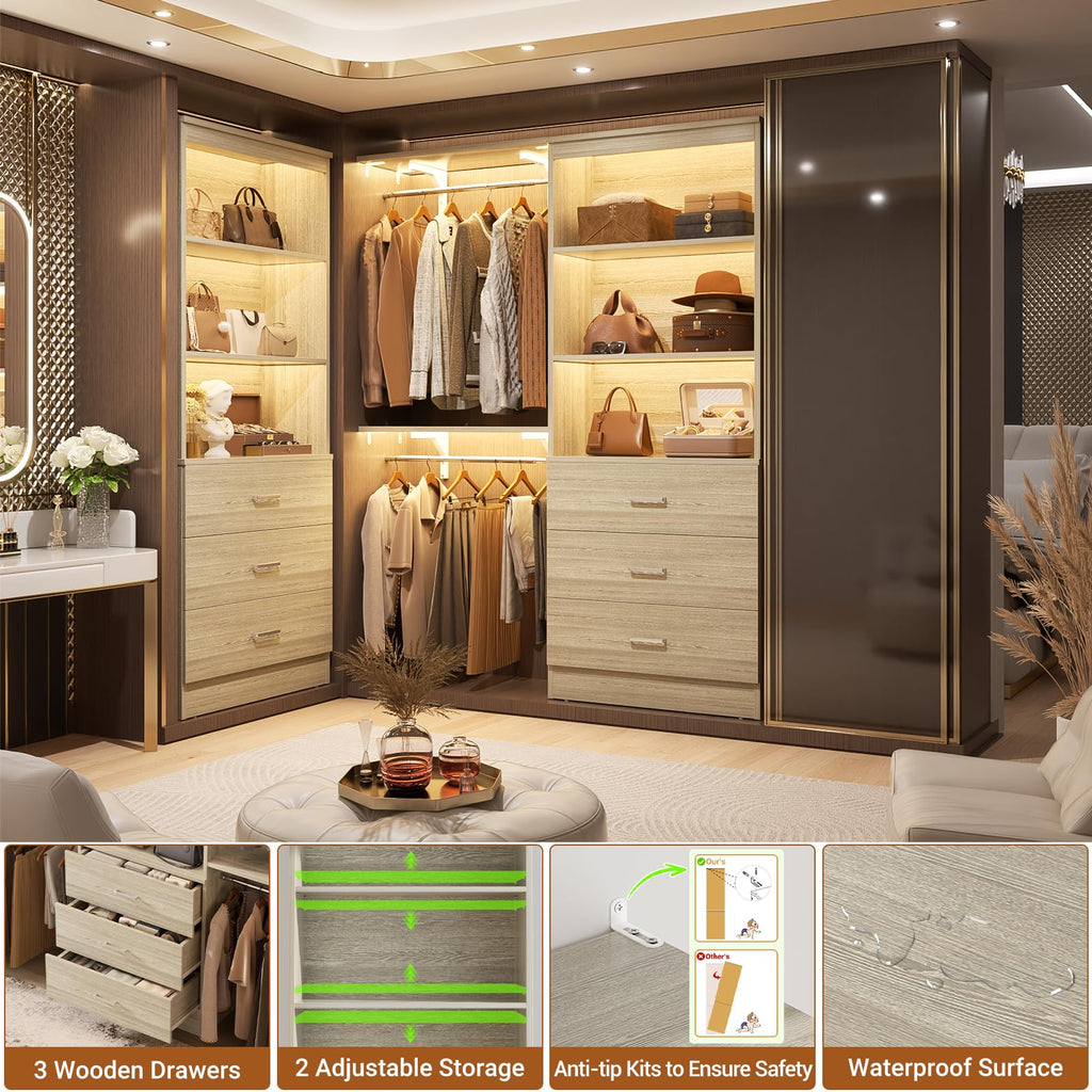 47.2" Closet Drawers System,Closet System with 3 Drawers,White Oak