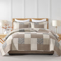 100% Cotton Quilt Set - Plaid Quilted Comforter, Patchwork Botanical Quilt Bedspread, Modern